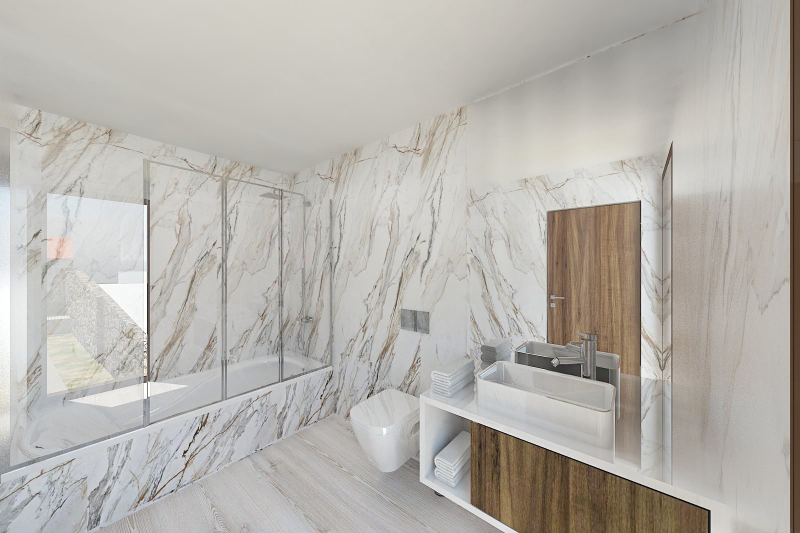Concept rendering of a marble en-suite bathroom