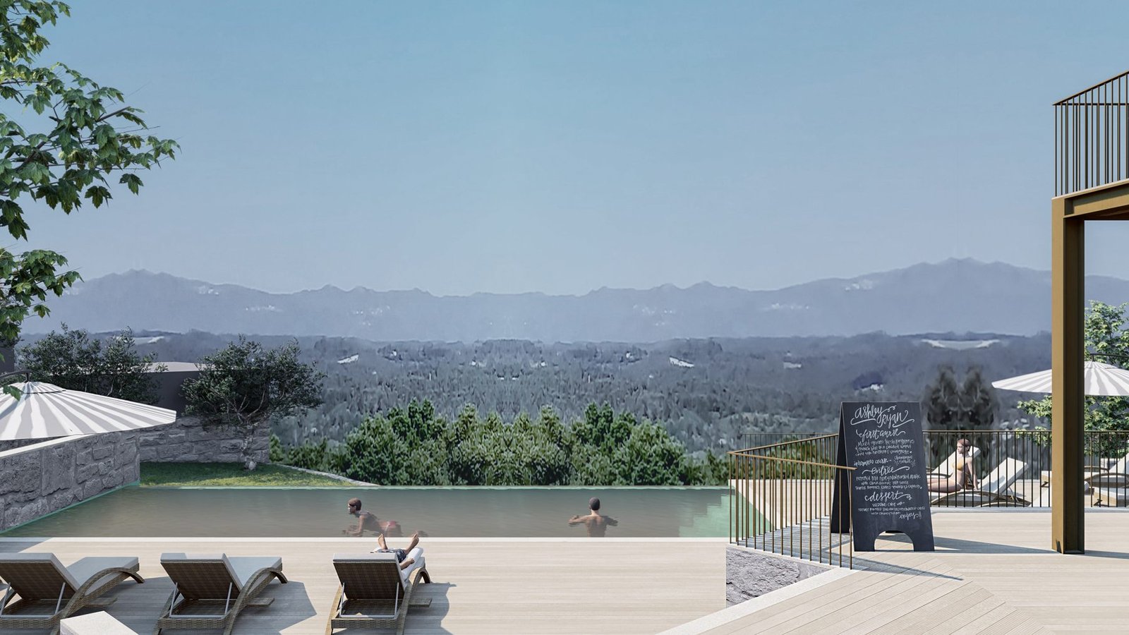 Concept rendering of the pool deck overlooking the mountains