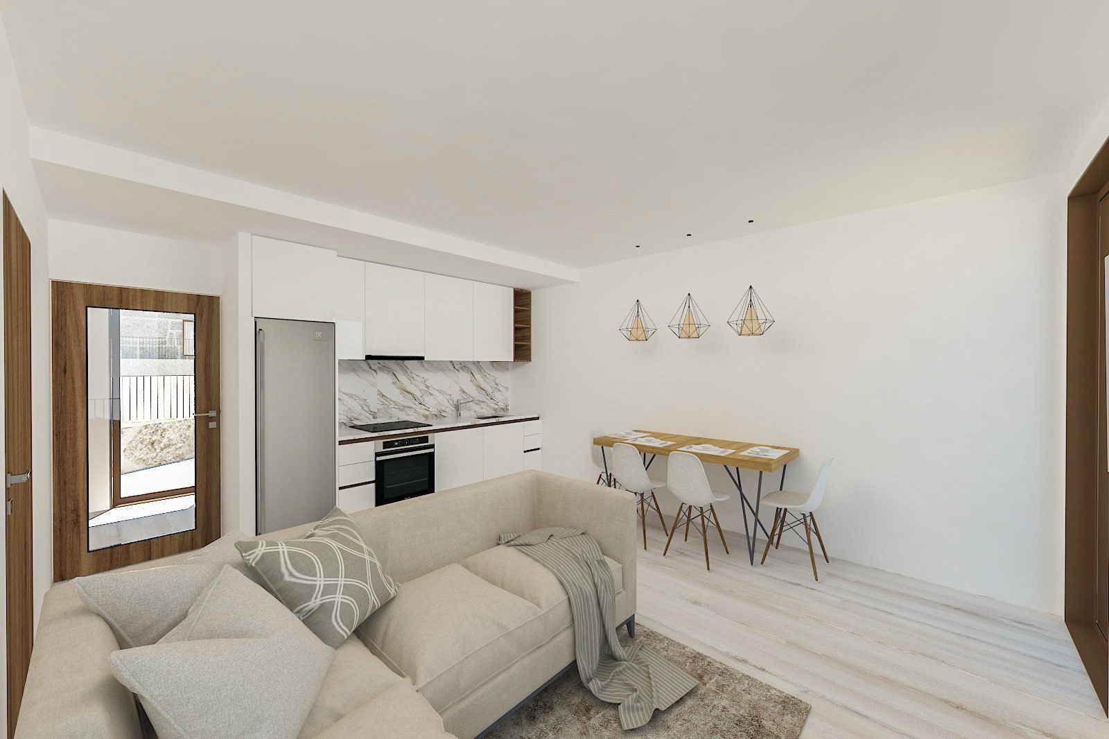 Concept rendering of the living area and kitchenette